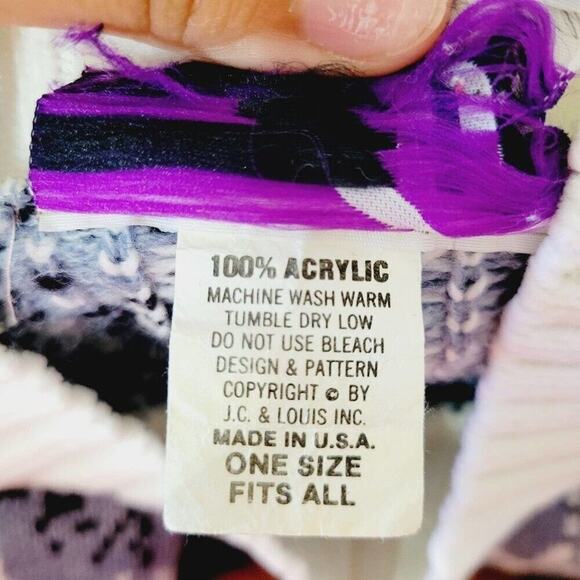 VTG 90s Cut 4 U Womens OS Blue Floral Granny Mixed Media Patchwork Knit Sweater - Picture 10 of 12